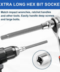 Pro Shop Extra Long Hex Socket Set Featuring Twenty Precision Allen Bits And 3/8 Inch Drive showcases a hex bit socket with a drill and ratchet.
