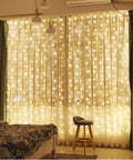 300 LED Curtain Fairy Lights With Remote 8 Modes USB Plug In Twinkle Silver Wire For Bedroom Window Warm White Glow