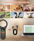 Pet Microchip Scanner For Dogs Cats And More, Rechargeable RFID EMID FDX B Reader with LCD Display and laptop with stored data