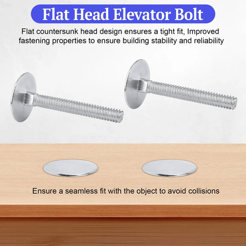 Front view of two zinc-plated flat-head elevator bolts, 1/4-20 thread, 2 inches long.