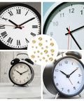 Brass Clock Hand Nut Set 24 Pack In Three Sizes 5mm 6mm 10mm For Grandfather Wall And Mantel Clocks Replacement Kit displayed with clocks.