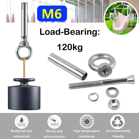 Heavy Duty Stainless Steel Eye Bolt Anchors For Walls, Concrete And Brick, Expansion Bolts With Ring Eyes, M6 Size, 4 Pack