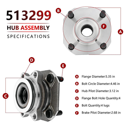 Pair Front Wheel Hub Bearing Assembly For Nissan Sentra 2007 2008 2009 2010 2011 2012 2.0L Non ABS Models Wheel Hub Replacement Kit