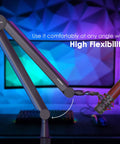 Premium Microphone Boom Arm With Desk Mount, 360 Rotatable And Fully Adjustable, showcasing flexibility and reach with mounted mic