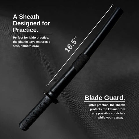 Mokume Style Polypropylene Practice Katana With Black Saya Scabbard 24.5 Inch Training Samurai Sword detail on blade guard