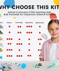 Child with Six In One STEM Home Lab Science Kit For Kids Aged 8 To 12 With Tank And Car Builds Saltwater Generator And Hands On Electric Power Experiments, kit parts visible on table.