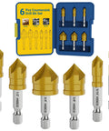 Six Piece Countersink Drill Bit Set With M35 Cobalt HSS For Metal Wood Stainless Steel And Carbon Steel in case with sizes visible