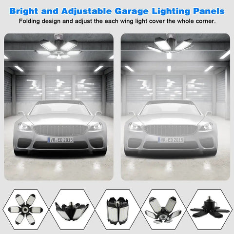 Beast Mode Bright 160W LED Garage Ceiling Light With 16000 Lumens Six Deformable Panels E26 E27 Socket Daylight 6500K in garage