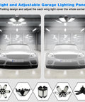 2 Pack Ultra Bright LED Garage Light Kit With 32000 Lumens And 160W 6500K Daylight shown installed in a garage with adjustable panels