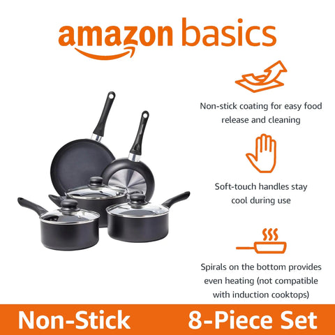Hassle Free Ceramic Nonstick Eight Piece Pots And Pans Set With Cool Grip Soft Handles For Buttery Smooth Food Slide And Steady Heat Distribution On Any Stovetop In Sleek Black Finish
