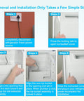 Refrigerator ice bucket five-step infographic showing removal and installation.