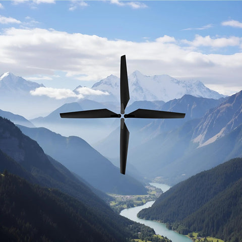 Pro Grade Carbon Fiber Main Blades Set 4 Pack Black For LAMA V3 V4 and Walkera RC Helicopters over mountain landscape