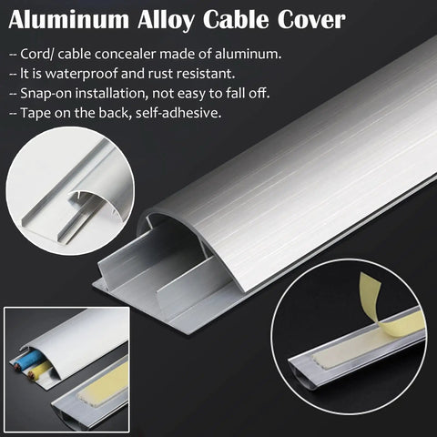 Self Adhesive Metal Cable Concealer For Floors And Desks Black Aluminum Cord Hider In Seventy Nine Inch Run, tape detail