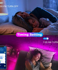 Bluetooth Led Strip Lights for Bedroom 100 Feet with App Control and IR Remote RGB Color Changing Lit Mood Lighting showing timing setting