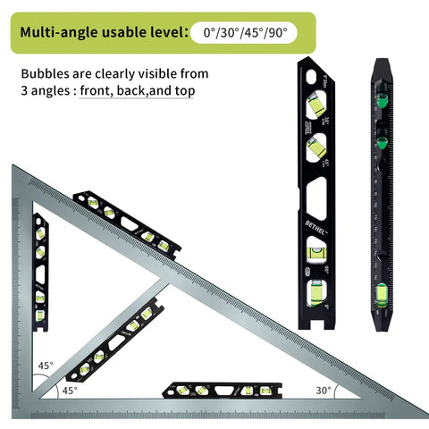 Magnetic Torpedo Level With Four Vials, V Groove And Magnet Track, Aluminum Alloy Build, Pro Grade High Viz Black 9 Inch