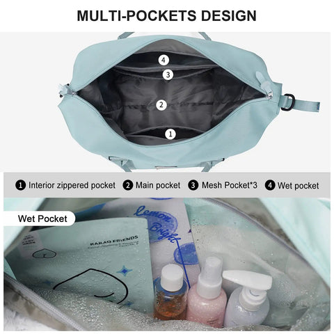 Large Duffle Bag For Women With Six Interior Pockets And Two Exterior Compartments Water Resistant features interior pockets.