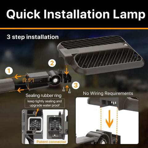 Installation steps for Ultra Bright 300W LED Parking Lot Light With 45000 Lumens 5000K Daylight IP65 Outdoor Shoebox Slip Fitter Pole Mount Street Lighting For Parking Lots And Roads 120-277V 150 Lm Per Watt Quick Install