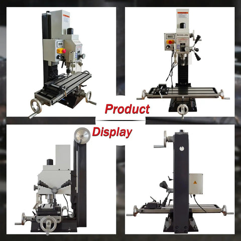 Benchtop Drilling Milling Machine With 1300W Brushless Motor Variable Speed 20 To 2250 RPM displayed from multiple angles.