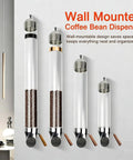 Wall Mounted Coffee Bean Dispenser With Adjustable Flow Valve For Candy Oatmeal And Bulk Tea Storage Clear Glass Jar showing multiple sizes with coffee beans