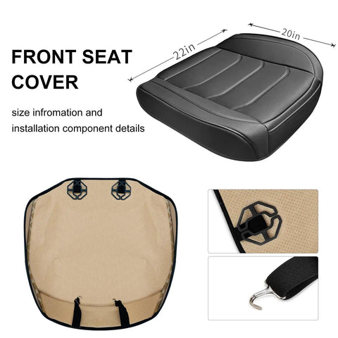 Dope PU Leather Car Seat Cover With Non Slip Grip And Full Wrap Protection Storage Pocket Easy Clean Universal Fit For 95 Percent Of Vehicles Black One Piece showing size and components.