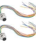Unshielded M12 12-Pin A-Code Connector Cable, 0.2M Straight Back-Mount, IP67 Waterproof Aviation Sensor Lead, PVC Jacket Two-Pack