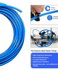 QITUO 1/4 in blue nylon air hose kit, 52.5 ft, with push-to-connect fittings for pneumatic systems