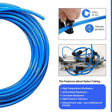 QITUO 1/4 in blue nylon air hose kit, 52.5 ft, with push-to-connect fittings for pneumatic systems