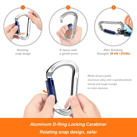 Heavy Duty Tree Climbing Flip Line Kit With 1/2 Inch Steel Wire Core And 8 Foot Length Triple Lock Carabiner Adjuster Lock Design