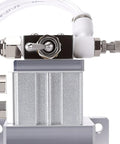 Close-up of Handy 3mm Aluminum Pneumatic Vise Clamps with 40kg force for CNC drilling featuring air connection fittings.