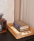 Water Hyacinth Letter Tray For A4 Files Desk Mail Paper Storage Basket Woven Organizer with books and papers