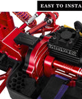 Close-up of Aluminum Motor Mount Gear Cover Upgrade Kit for 1/10 Granite, Senton, Vorteks, and Big Rock 3S BLX Mega 550 RC Trucks Red