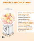 White Coin Operated Vending Cabinet And Premium Candy Dispenser For Home Arcade Or Retail Counter with transparent capsule container.