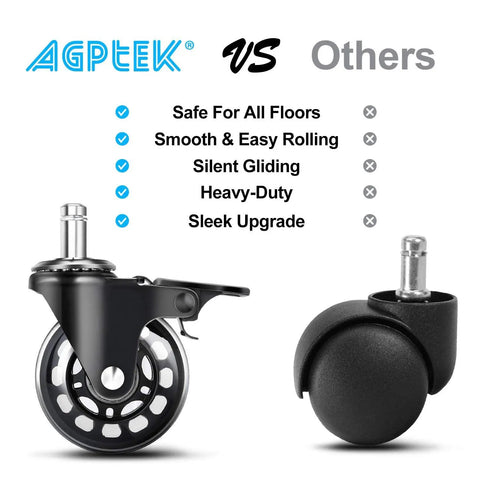 Heavy Duty 2.5 Inch Office Chair Casters With Brake Universal Fit Locking Wheels Includes Screwdriver Safe Roller Wheel Replacement For Hardwood Floors Mats Carpet And Tile Set Of 5 next to another caster for comparison