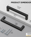 Dimensions of Matte Black 4 Inch Center To Center Square Bar Cabinet Pulls 10 Pack Stainless Steel Kitchen Handles with screws
