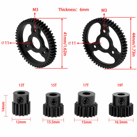 Beefed Up Heavy Duty CNC Machined 6 Piece 32P M0.8 Hardened Steel Gear Set With 53T And 50T Spurs And 13T 15T 17T 19T Pinions