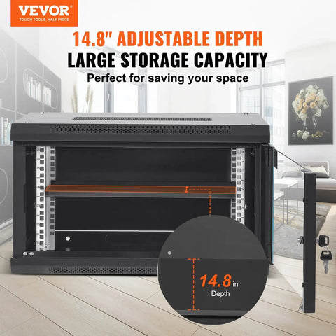 Slick Wall Mount Network Server Cabinet 6U Rack Enclosure Featuring Locking Glass Doors And 14.8 Inch Depth Secure Your IT And AV Gear Tight Footprint Maximizes Office Space Rock Solid Build Handles Heavy Loads Smoothly