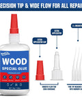 Bulletproof Wood Glue For Furniture Repair Fast Acting Adhesive for cracks with precision tip and microtips for detailed application.