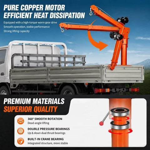 Heavy Duty Truck Mounted Bed Crane Built Damn Tough With Rock Solid Steel Frame, Wired Remote Control, And 3000W Electric Motor Moving Over 3300 Lbs Like A Champ with pure copper motor