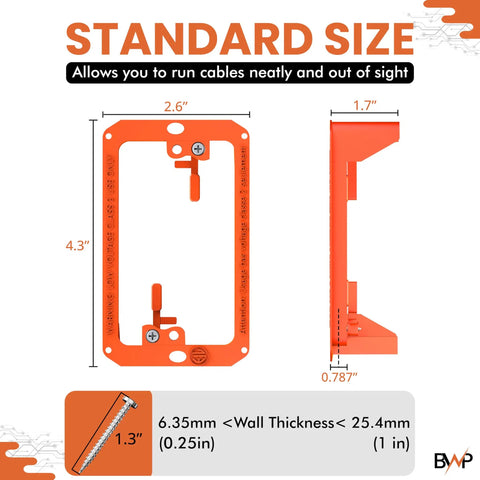 Dimensions of Low Voltage Mounting Bracket 1 Gang Pack Of 12 For Single Gang Wall Plate Install