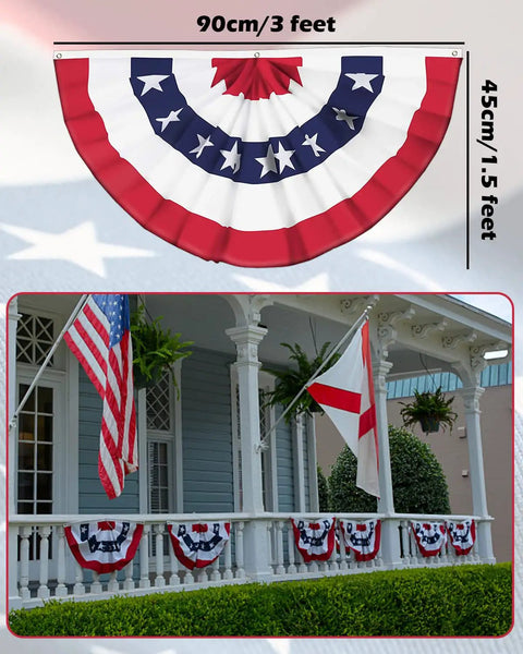 3 Pack Outdoor All American Flag Buntings 1.5x3 Feet Ready for Memorial Day 4th of July Decor Great for Porches Yards and Celebrations