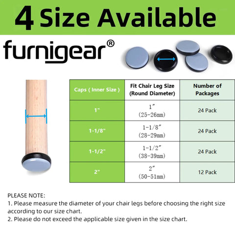 Product dimensions chart for 24 Pack 1 Inch Round Chair Leg Sliders Floor Protectors For Carpet Hardwood Tile Slick Glide Furniture Movers No Scratches Quiet Move Durable Glide Aids For Chairs And Sofas.