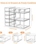 Clear Stackable Drawer Set 12 Pack In 3 Sizes Modular Acrylic Organizer for desk and office supplies
