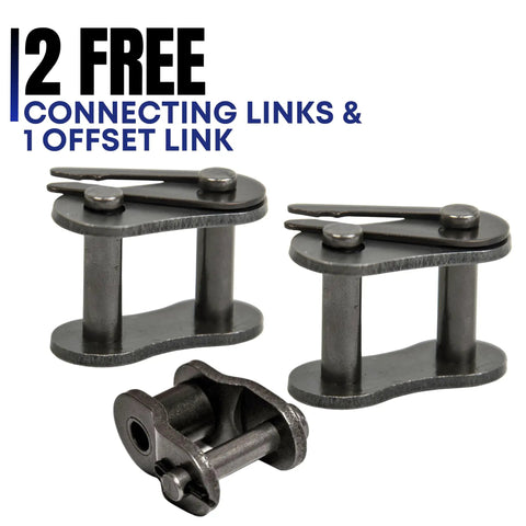 ANSI 35 Roller Chain Three Feet With Two Connecting Links And One Offset Link, Heat Treated Pins And Side Plates, 0.375 Inch Pitch, 2100 Lbs Tensile Strength, Heavy Duty Chain For Machinery And DIY Projects, 2 connecting links