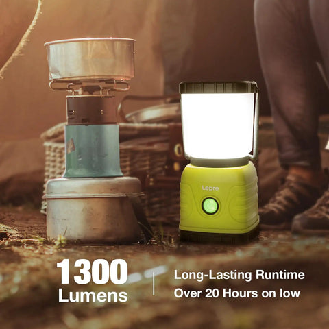 Rechargeable LED Camping Lantern With 3600mAh Power Bank, 4 Light Modes, IPX4 Waterproof, next to camping stove