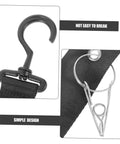 Close-up of durable black hook and clip design for 2 Piece Hockey Equipment Drying Rack Gear Straps Portable Hanging Organizer.
