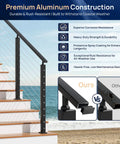 10 Ft Black Aluminum Handrail Featuring Pro Grade Powder Coating And Top Shelf Nylon End Caps Delivering rock solid weather hardened support for outdoor deck rail upgrades with ocean view.