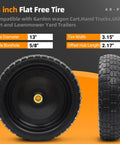 Two Pack 13 Inch Flat Free Tire And Wheel Set With Five Eighth Inch Axle Bore And Two Point One Seven Inch Offset Hub Front View