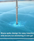 Go To Ice Shelter Anchor Kit For Ice Fishing Setup inserted in ice, sharp spiral spike design for secure anchoring