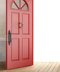 Two Pack Barn Door Handles Set Sliding Door Pulls Stainless Steel With Black Finish And Plates installed on red door