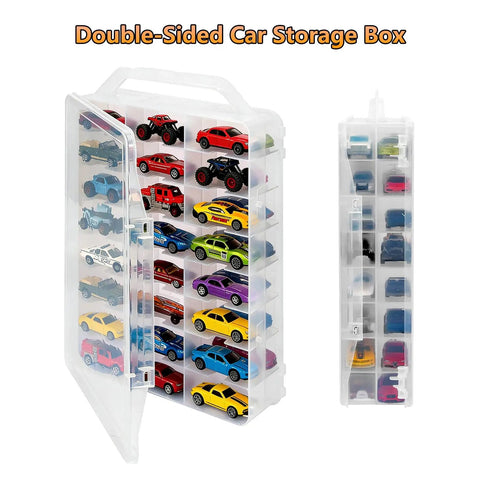 Double Sided 1:64 Scale Toy Car Storage Case With 48 Slots Clear Organizer And Easy Grab Handles For Die Cast Model Cars Transparent Display Box That Keeps Your Collection Neat And Ready To Roll